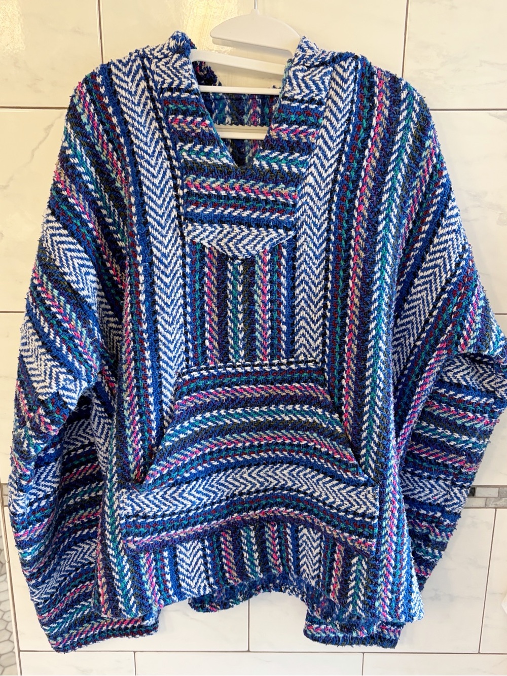 Authentic Mexican Beach Hooded Poncho Drug Rug XL